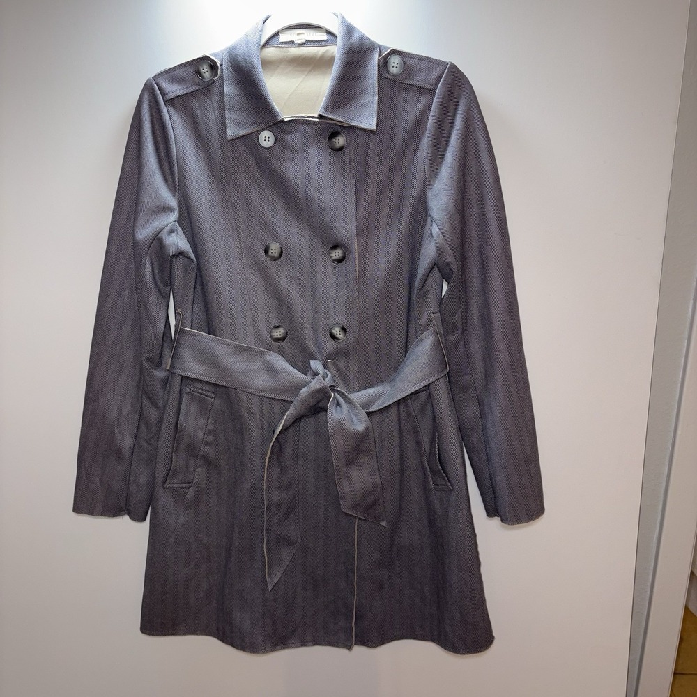 Anthropologie Solitaire Gray Double Breasted Faux Suede Twill‎ Coat Size Small